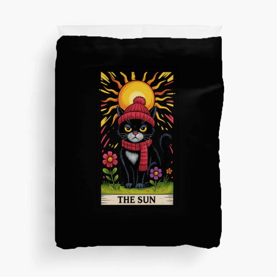 Grumpy Cat Tarot Card The Sun, Funny Cat Lover Duvet Covers