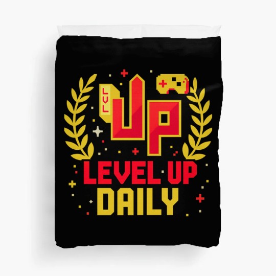 Level Up Daily Gaming Lifestyle Motivation Graphic Duvet Covers