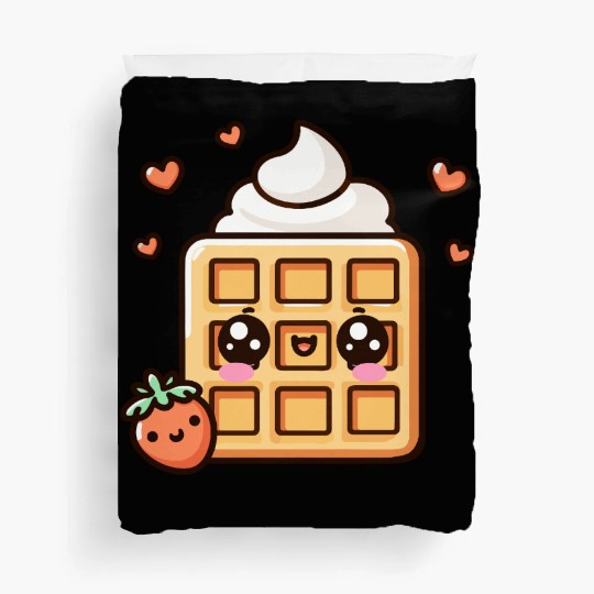 Kawaii Dessert Waffle with Strawberry Duvet Covers