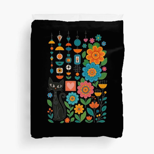 Midnight Cats Blooming Charms Duvet Covers
