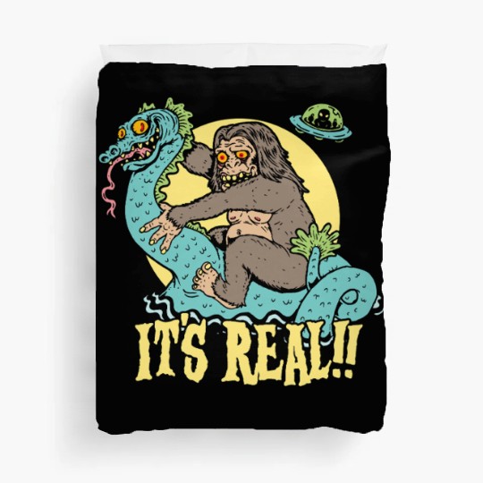 Bigfoot Rides Nessie UFO Cryptid Monster Mayhem Duvet Covers