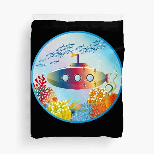 Colorful Submarine in a Tropical Coral Reef Duvet Covers