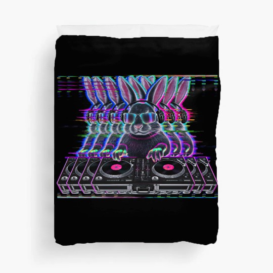 Cyberpunk Neon Beat DJ Rabbit Duvet Covers