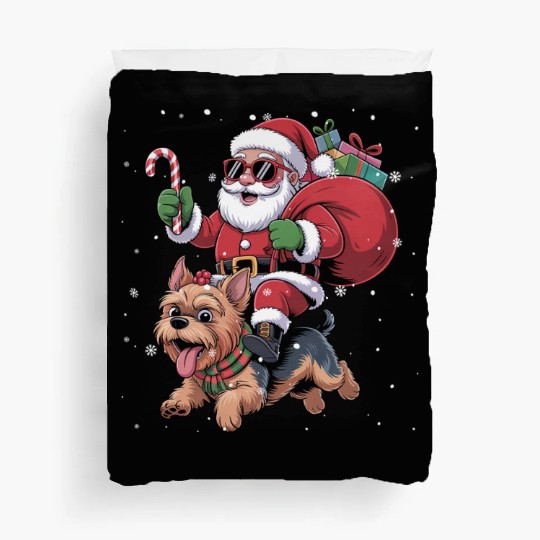 Santa Claus Yorkie Dog Christmas In July Duvet Covers