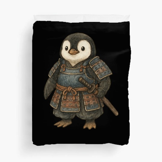 Historical samurai penguin with katana Japan cultu Duvet Covers