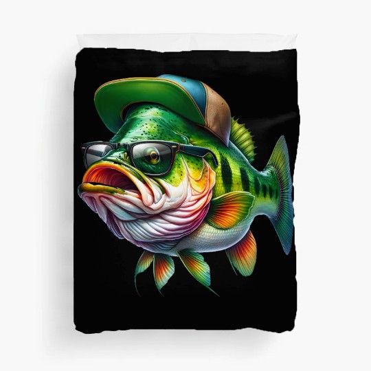 Cool Bass Fish with Green Hat and Glasses Duvet Covers