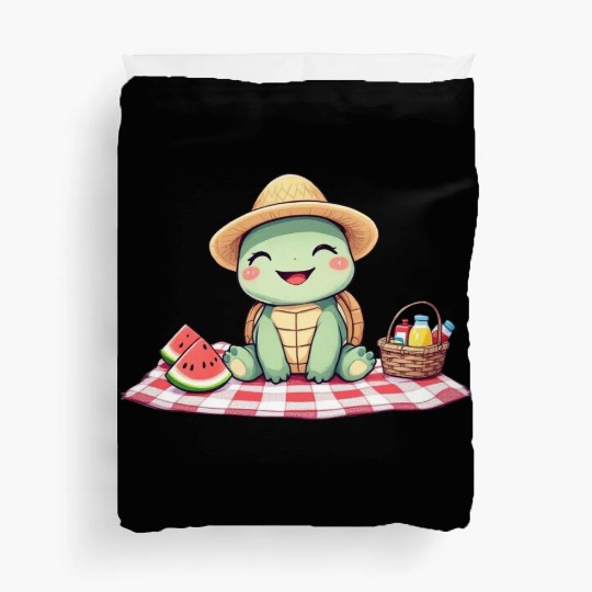 Whimsical Picnic Turtle Illustration Duvet Covers