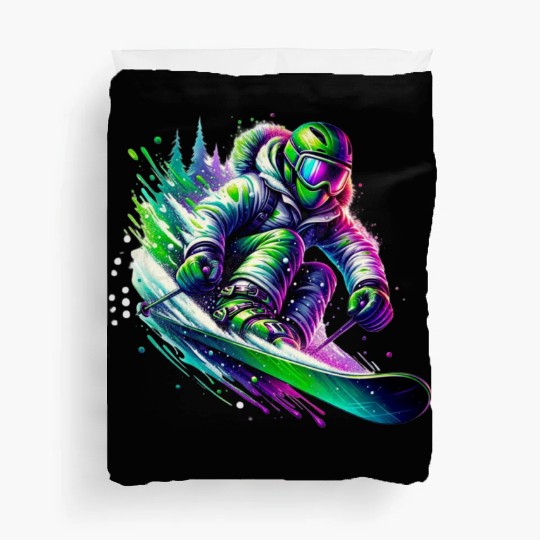 Vibrant Neon Skiing Warrior Duvet Covers