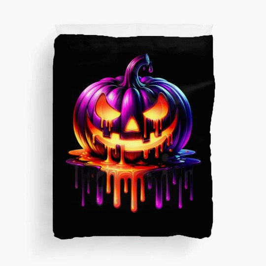 Neon Dripping Pumpkin Halloween Design Duvet Covers