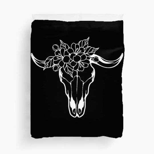 Floral Bull Skull Tattoo Design Duvet Covers