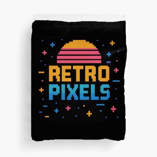 Retro Pixels – Neon 8-Bit Sunset Vibes Duvet Covers