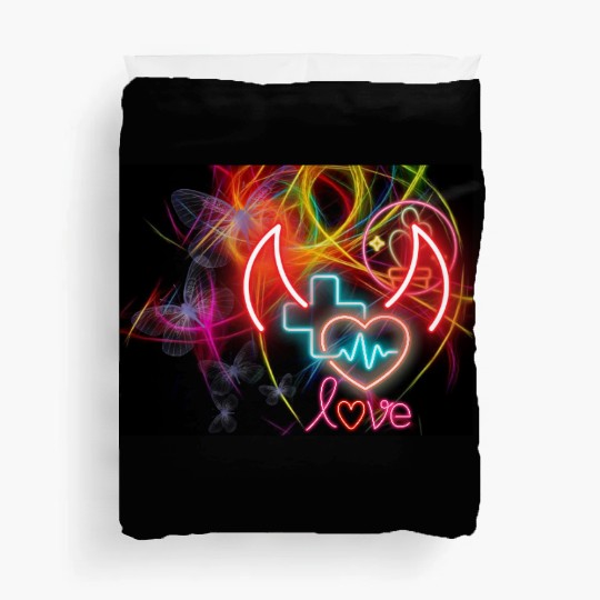 Neon Heart and Devil Horns Love Design Duvet Covers