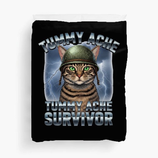Funny Brave Cat Tummy Ache Survivor Meme Art Duvet Covers