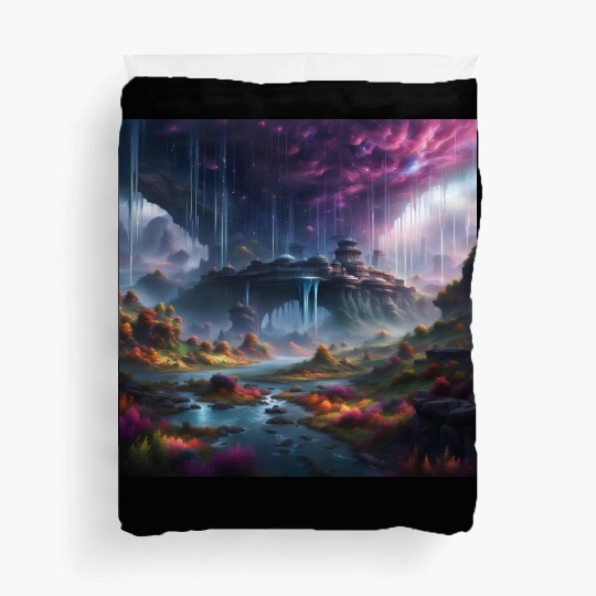 Alien Planet: Fantasy Mountain Cityscape Duvet Covers