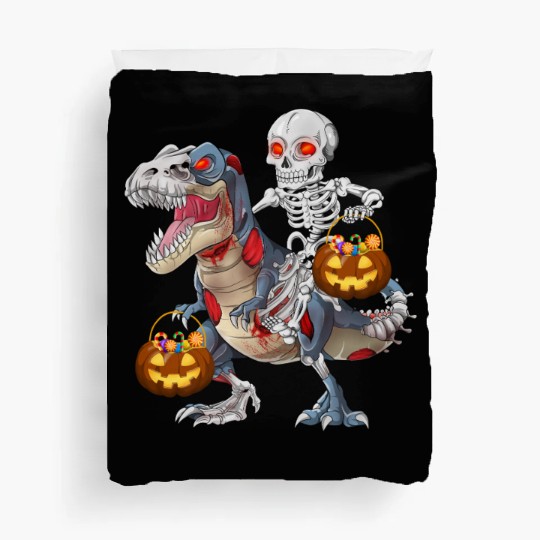 Skeleton Riding Zombie Dinosaur T rex Halloween Duvet Covers