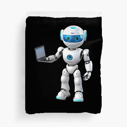 Futuristic Robot with Data Laptop Design Duvet Covers