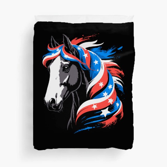 Patriotic Pony with Stars and Stripes Mane Duvet Covers