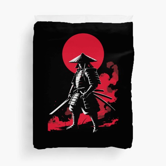Samurai Warrior with Red Sun Backdrop Duvet Covers