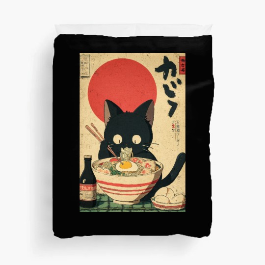 Ramen Cat Retro Poster Duvet Covers