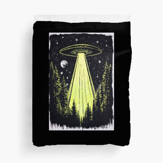 UFO in the Midnight Pines Duvet Covers