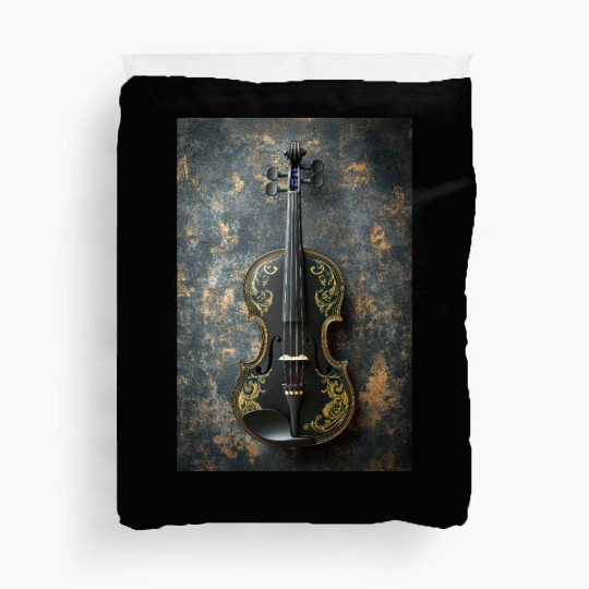 Elegant Black and Gold Violin Duvet Covers