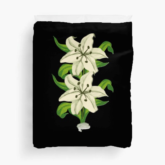 Elegant White Lily Botanical Illustration Duvet Covers