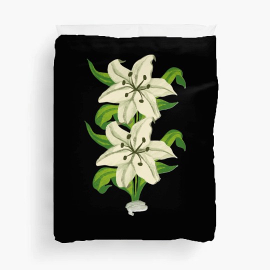 Elegant White Lily Botanical Illustration Duvet Covers