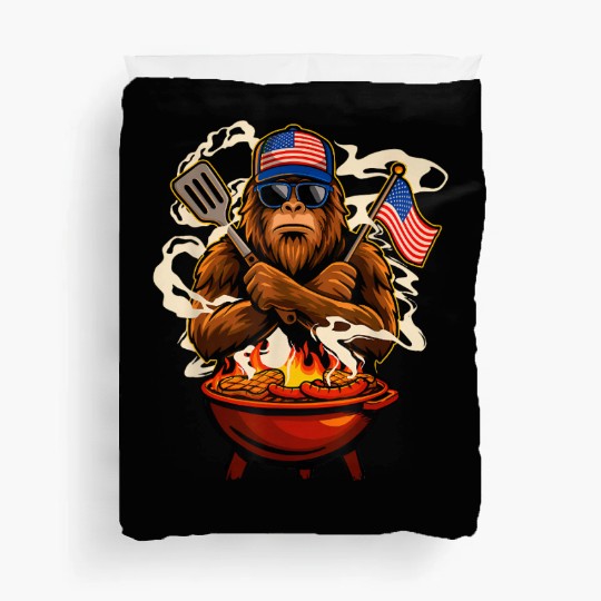 Patriotic BBQ Gorilla Illustration Duvet Covers