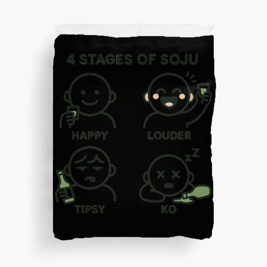 4 Stages of Soju – Funny Korean Drinking Duvet Covers