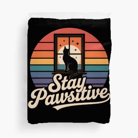 Stay Pawsitive Retro Cat Window Starry Night Duvet Covers