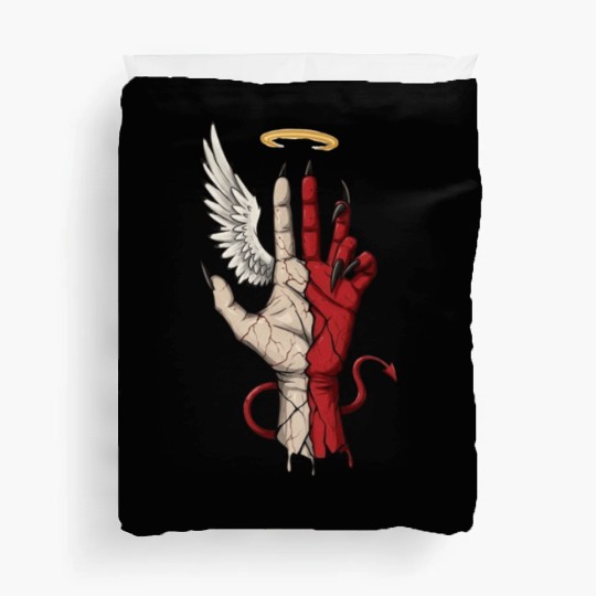 Divine Demonic Hand with Angel and Devil Duvet Covers
