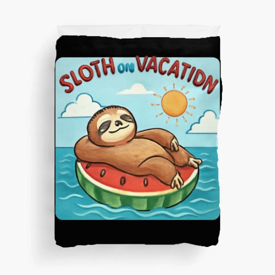 Sloth on Vacation – Watermelon Pool Float Duvet Covers