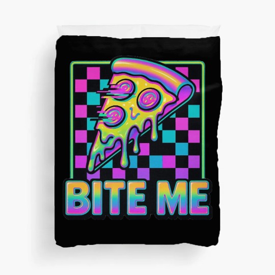 Bite Me – Y2K Glitch Pizza Neon Duvet Covers