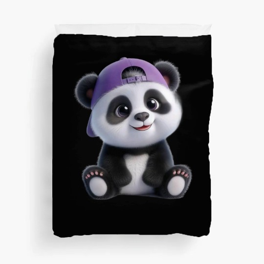 Adorable Panda Boy with Cap Duvet Covers