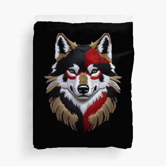 German Wolf Head in Black Red and Gold Duvet Covers
