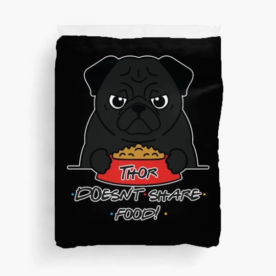 Grumpy Pug with Food Bowl Duvet Covers