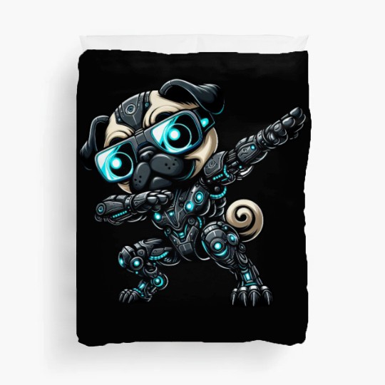 Cool pug dog robot astronaut dabbing cyborg Duvet Covers