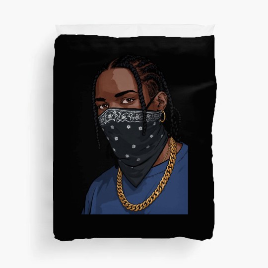 Urban Style Bandana Mask with Gold Chain Duvet Covers