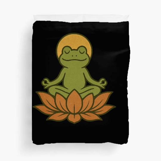 Serene Lotus Frogs Meditation Design Duvet Covers