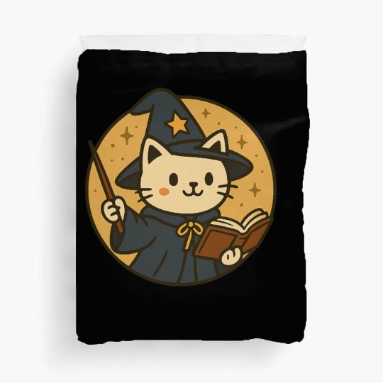 Whimsical Cat Wizard in Starry Night Duvet Covers