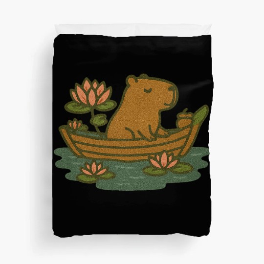 Whimsical Bear in Lotus Boat Design Duvet Covers