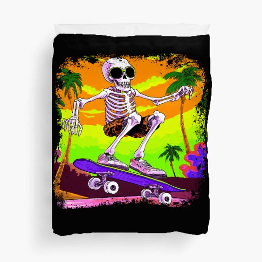 Skeleton skateboarder Duvet Covers