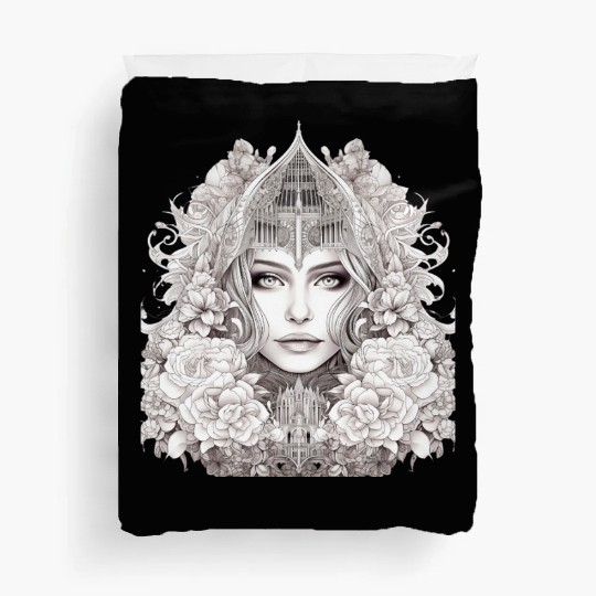 Elegant Fantasy Queen with Floral Crown Duvet Covers