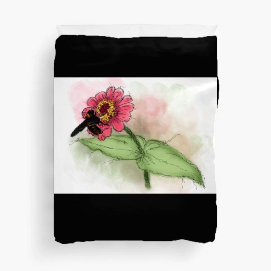 Wildflower and Bumblebee Illustration Duvet Covers