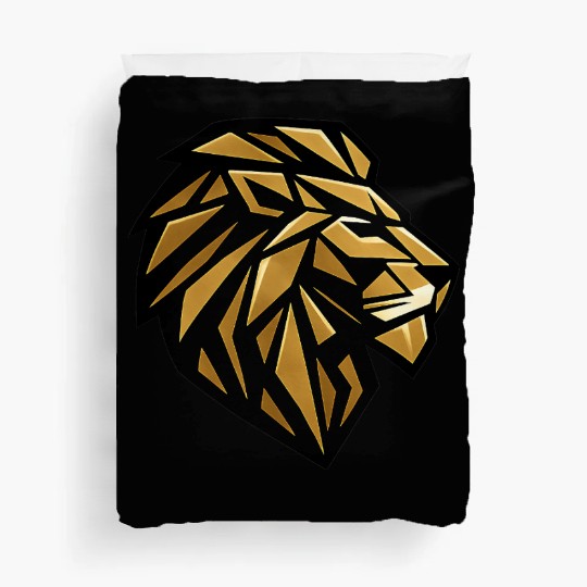 Geometric Gold Lion Head Side Profile Modern   Duvet Covers