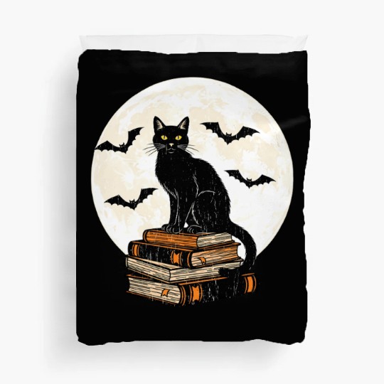 Mystical Black Cat and Bats Moon Scene Duvet Covers
