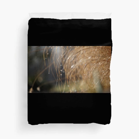 Tiny Dew Drops on Delicate Golden Grass Duvet Covers