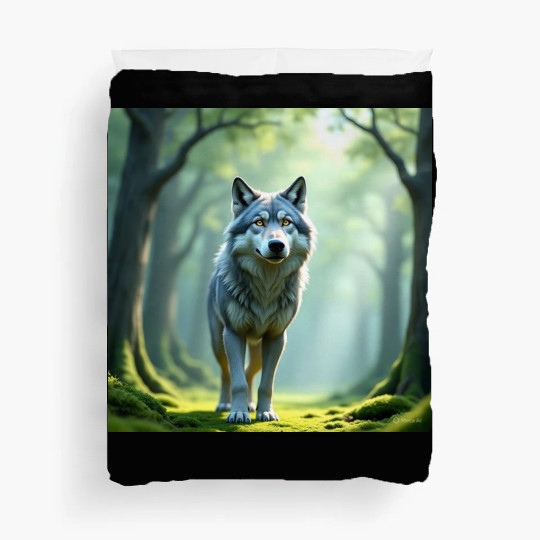 Mystic Forest Wolf Illustration Duvet Covers