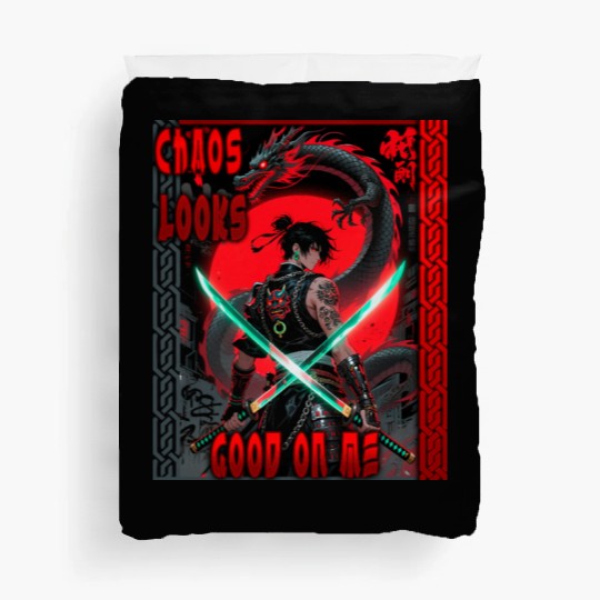 Cyberpunk Samurai with Dragon Duvet Covers