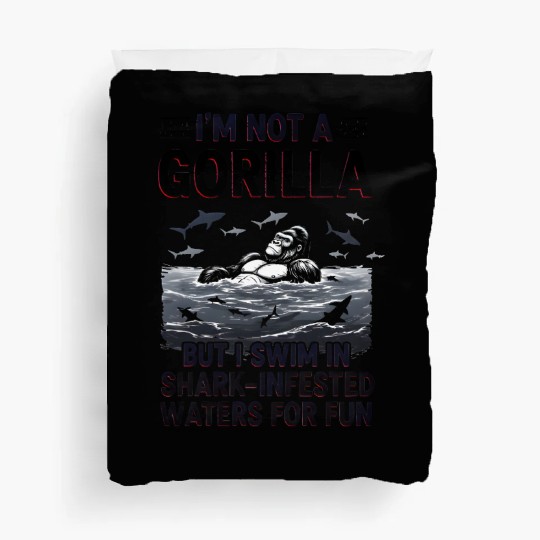 Gorilla vs Sharks Funny Swim Graphic Design Duvet Covers